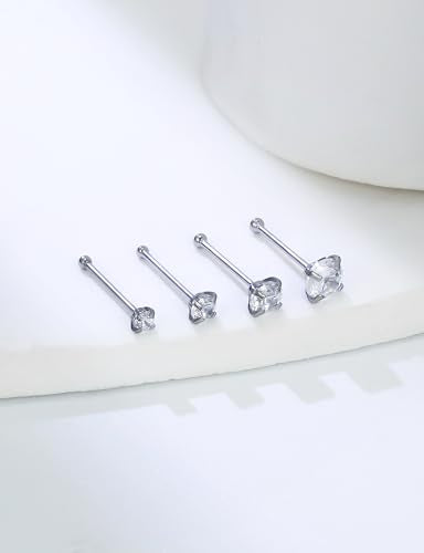 18G 20G 22G Round Cubic Zirconia Nose Rings Studs for Women Men 316L Stainless Surgical Steel Nose Ring Stud Piercing Jewelry Silver Gold Clear CZ 1.5mm 2mm 2.5mm 3mm - style: 24G (Thin) Straight Silver
