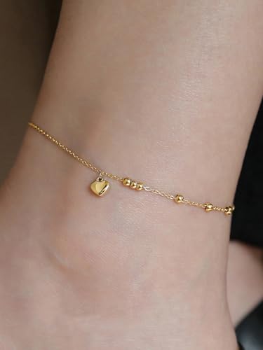 MODRSA Toe Rings for Women Toe Rings and Anklets for Women Toe Ring Adjustable Toe Rings Silver Rose Gold - color: F2-Anklet - Heart Beads gold