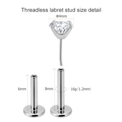 20g/18g/16g Titanium Press Fit Threadless Push in Labret Stud