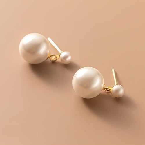 Double Pearl Drop Earrings for Women 925 Sterling Silver | 18k Gold Plated Big Large Pearl Dangle Earrings Pearl Dangling Stud Earring Bridal Wedding Jewelry Birthday Gifts for Mom - color: F-Silver
