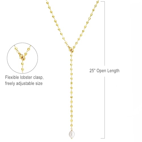 S.J JEWELRY Womens Handmade CZ Simple Delicate 14K Gold Plated/Rose Gold Plated/Silver Plated Lariat Simple Baton Adjustable Y Necklace - color: Gold Beads
