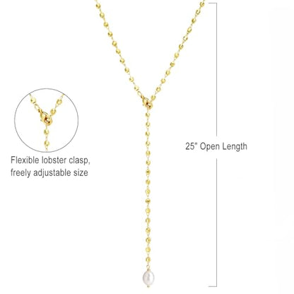 S.J JEWELRY Womens Handmade CZ Simple Delicate 14K Gold Plated/Rose Gold Plated/Silver Plated Lariat Simple Baton Adjustable Y Necklace - color: Gold Beads