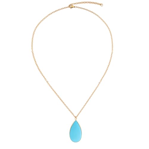 BaubleStar Teardrop Natural Crystal Healing Stone Pendant Necklace | Birthstone Quartz Necklace for Women, Multi-Color Available - color: Turquoise Blue