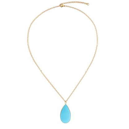 BaubleStar Teardrop Natural Crystal Healing Stone Pendant Necklace | Birthstone Quartz Necklace for Women, Multi-Color Available - color: Turquoise Blue