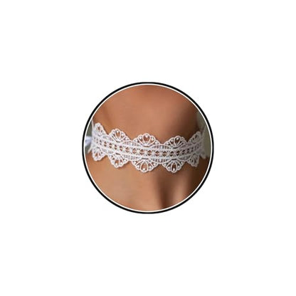 Lace Ribbon Choker Necklace for Women | Adjustable Choker Necklace Charm Statement Hollow Ribbon Collarbone Necklace Striking Gothic Prom Jewelry Gifts - color: White
