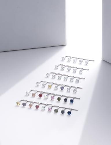 18G 20G 22G Round Cubic Zirconia Nose Rings Studs for Women Men 316L Stainless Surgical Steel Nose Ring Stud Piercing Jewelry Silver Clear CZ 1.5mm 2mm 3mm - style: 18G L Shaped Silver CZ 3 mm