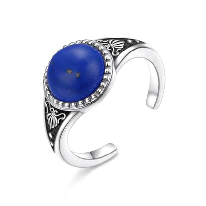 Alphm 925 Sterling Silver Toe Ring for Women Adjustable Open Toe Ring Foot Jewelry Gift - color: White-Lapis Lazuli