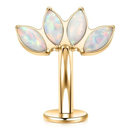 G23 Titanium Belly Jewelry 14G Flat Bottom Floating Belly Button Rings Curved Belly Barbell Navel Ring Belly Piercing 8/10/12/14mm Navel Rings Belly Piercings Jewelry for Women - color: Style4:Gold,4 Horse Eye White Opal
