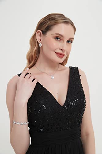 Teardrop Cubic Zirconia Jewelry Set for Women Wedding Prom Bridesmaid Gift | Sparkle Necklace Earrings Bracelet, Bride Formal Party Jewelry - color: White Gold