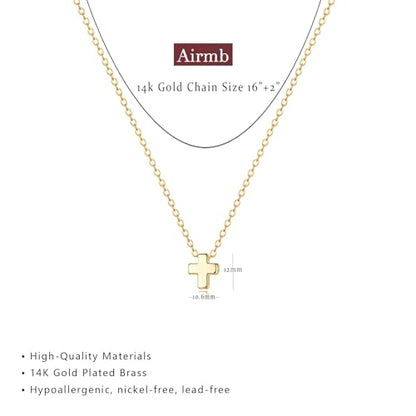 Airmb Cross Necklace for Women Gold/Silver Plated Layered Dainty Cross Chain Trendy Choker Satellite Charm Small Crucifix Pendant Gold/Silver Necklace Stackable Hypoallergenic Delicate Gift for Women - color: Gold-Cute Cross