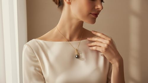 Tahitian Black Pearl Necklaces for Women - Anniversary, Birthday, Valentines Day Gifts for Wife, Girlfriend, Mom - Chaulri 925 Sterling Silver Genuine Real Pearl Jewelry - Regalo de Aniversario para Esposa - Collar de Perlas para Mujer