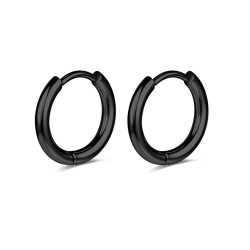 AOEDEJ G23 Titanium Black/Steel Gray/Gold Hoop Earrings 18G Small Huggie Hoop Earrings 8mm/10mm/12mm Cartilage for Sensitive Ears for Multiple Piercing Cartilage Hoop Earring Stack Jewelry - style: Circle-BK-10mm