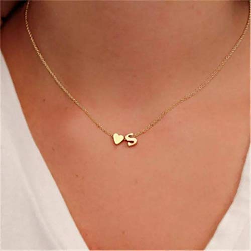 Glimmerst Initial Heart Necklace 18K Gold Plated Stainless Steel Tiny Heart Letter Necklace Personalized Monogram Name Necklace for Women - style: W