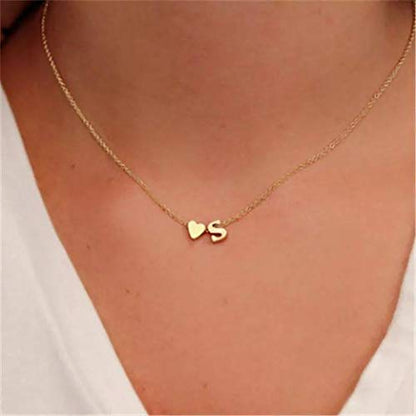 Glimmerst Initial Heart Necklace 18K Gold Plated Stainless Steel Tiny Heart Letter Necklace Personalized Monogram Name Necklace for Women - style: U