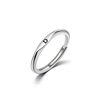 Thin Stacking Initial Rings for Women Stackable Plain Letter Ring Open Adjustable Silver Capital Alphabet Letter Band Ring - color: D