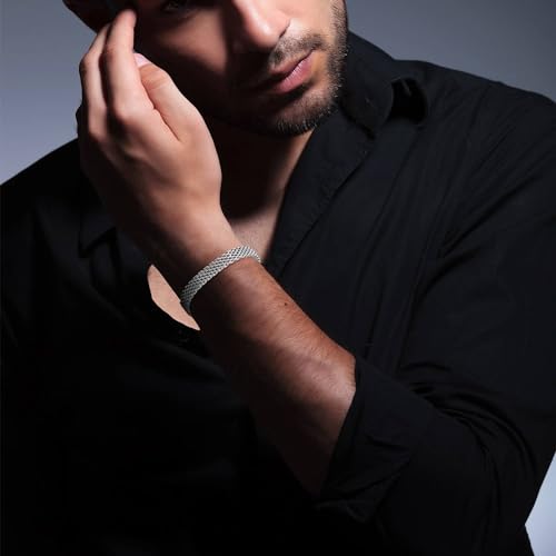 Mens Bracelet-Stainless Steel Magnetic Clasp Franco Chain Bracelets for Men - color: C - Steel color
