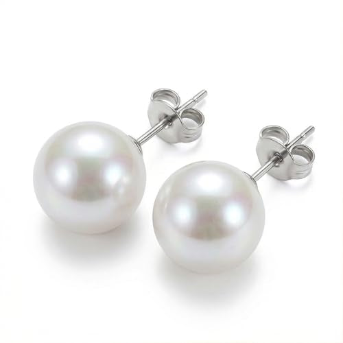 Pearl Stud Earrings Multicolor Shell Beads Pearl Hypoallergenic Stud Earrings Ocean Shell Pearl Jewelry - color: White