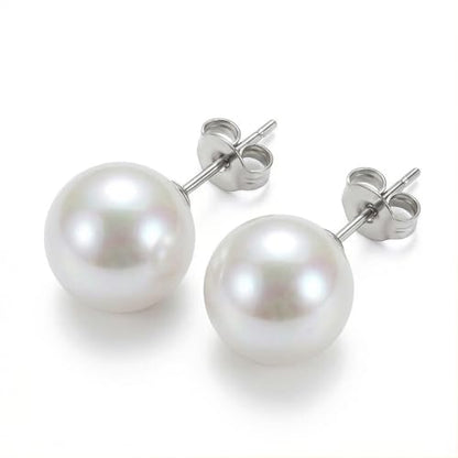 Pearl Stud Earrings Multicolor Shell Beads Pearl Hypoallergenic Stud Earrings Ocean Shell Pearl Jewelry - color: White