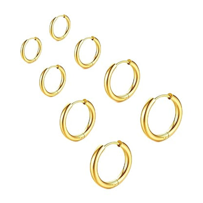 4 Pairs Small Gold Silver Huggie Hoop Earrings for Women Surgical Steel Set | 14K Gold Plated 316L Stainless Steel, 6/8/10/12 mm, Hypoallergenic, Lightweight, Mini Jewelry - color: Gold/4 Pairs