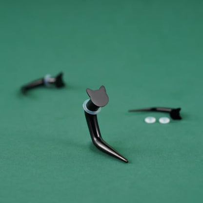 TBOSEN 18PCS Stainless Steel Stretching Kit Taper Bend Expander O-Ring Round | Flower | Heart | Cat Top Body Piercing Jewelry Set - color: Cat Top,Black