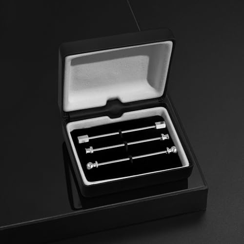 wynameleri Mens Shirt Collar Bars Pins Clips Clasps Silver Tone and Gold Tone Set 3 PCS Business Gift 60mm - color: Silver