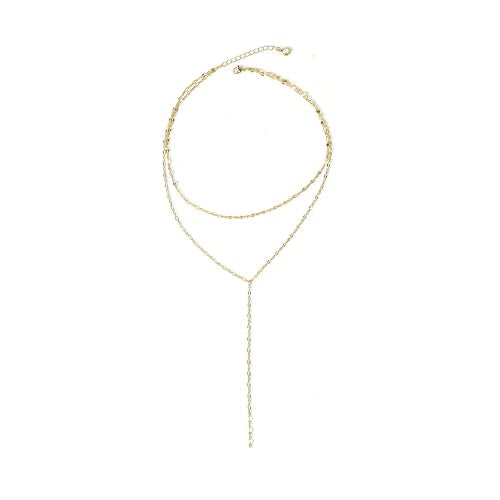 Lariat Necklace for Women Dainty Layered Y-Shaped Body Chain - color: Gold & White