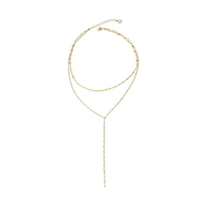 Lariat Necklace for Women Dainty Layered Y-Shaped Body Chain - color: Gold & White