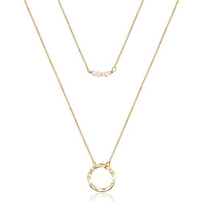 Turandoss Dainty Layered Choker Necklace, Handmade Y Pendant Necklace Multilayer Bar Disc Necklace Adjustable Layering Choker Necklaces for Women - style: 2PCS - simulated Pearls&Circle
