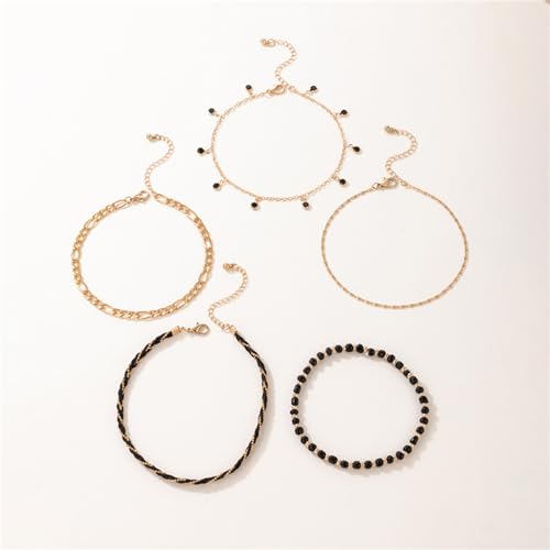 5Pcs Bohemain Layered Beaded Ankle Bracelets for Women,Dainty Stackable Seed Beads Ankle Bracelets Elastic Foot and Hand Chain Jewelry