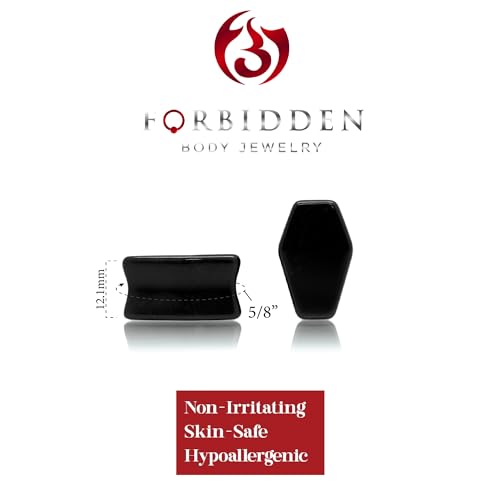 Forbidden Body Jewelry Natural Obsidian Black Stone Coffin Shaped Double Flare Plugs, Gauges, Tunnels - style: 5/8" (16mm)