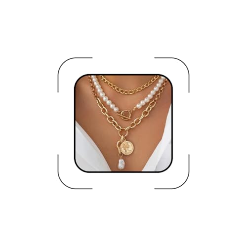 Chunky Layered Pearl Necklaces Set for Women Big Coin OT Choker Necklace | Gold,silver,layering,pearls,stack,pearl jewelry,drop,baroque,buckle,beaded,chain,statement,clasp,toggle,accessories,gift - color: Color-1