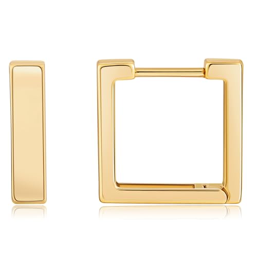Gacimy Small Gold Huggie Hoop Earrings for Women | 14k Gold Plated, Small Hoop Earings for Women, 1/2 Inch Yellow Color Earrings - color: Gold, size: Square