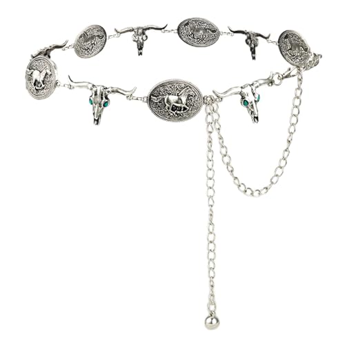 ILuvatar Western Metal Concho Belt for Women Cowgirl Waist Chain for Women Dress Pants Adjustable - color: Silver-t22