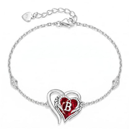Initial Bracelet for Women 925 Sterling Silver Heart Angel Wings Initial Bracelet Anniversary Birthday Mothers Day Jewelry for Mom Her Wife - color: B