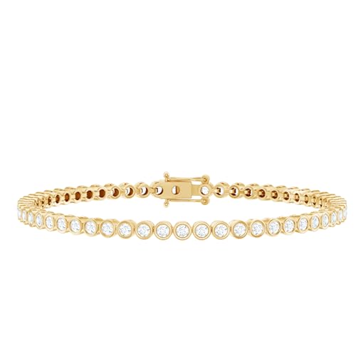 Bezel Set Moissanite Tennis Bracelet for Women, D-Vs1 Quality - style: 14K Yellow Gold