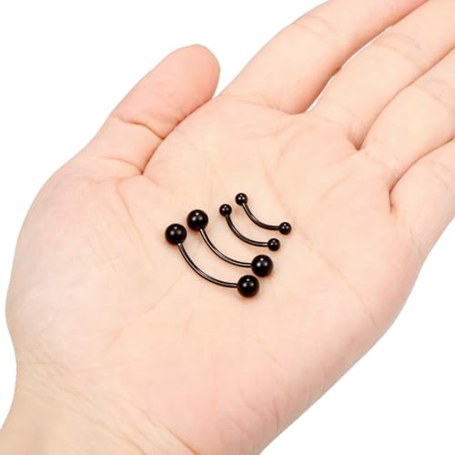 Snake Eyes Piercing Jewelry Tongue Surgical Steel Frog Eyes Tongue Rings 16G 14G Eyebrow Piercing Curbed Barbell Vertical Labret Lip Jewelry Bridge Piercings for Women Men 10mm/12mm/14mm/16mm - color: 16g,black