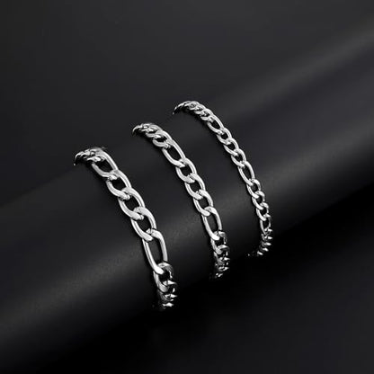Fiusem Figaro Link Mens Bracelet | 5/7/8mm Stainless Steel Link Chain Bracelets for Men, 6.7"/7.5"/8.3"/9.0" Length - color: 5mm width-steel, size: 6.7 inches