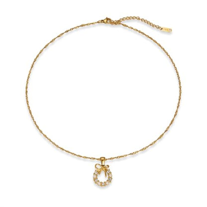 18K Gold Plated Pendant Necklaces - Dainty Minimalist, Waterproof, Non-Tarnish Fashion Jewelry for Women - style: Bowknot Pearl Ribbon