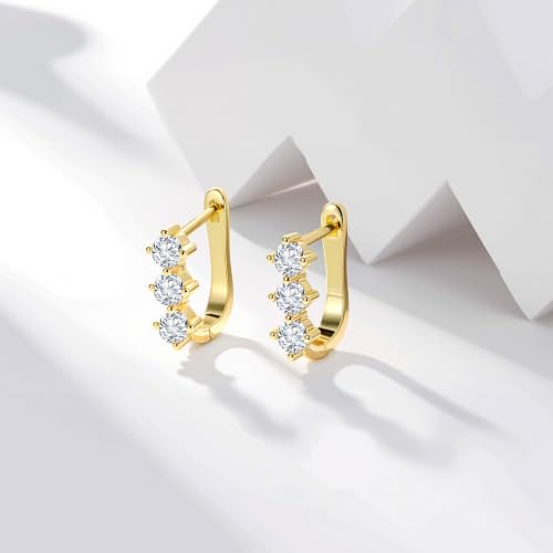 Cubic Zirconia Hoop Earrings for Women Small Huggie Hoops, 12MM - color: 14K Gold