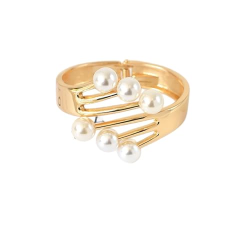 Dainty Pearl Cuff Bracelet for Women Elegant Layered Cuff Bracelet Statement Chunky Gold Bracelets Multi-layer Open Bangle Geometric Winged Bracelets Everyday Party Jewelry - color: Gold