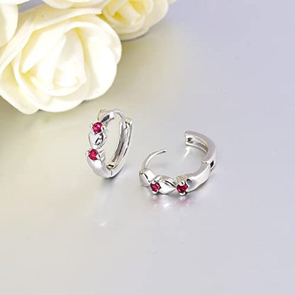 CiNily 14K White Gold Plated Small Hoop Earrings for Women Girls Heart Cubic Zirconia Hypoallergenic Earrings - color: Silver-rose red