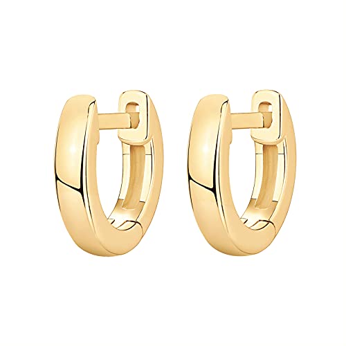 PAVOI 14K Gold Plated Chunky Huggies Earrings for Women - 925 Sterling Silver Posts Small Gold Huggie Hoop Earrings - Ultra Thick Hoops Trendy Jewelry - style: Plain