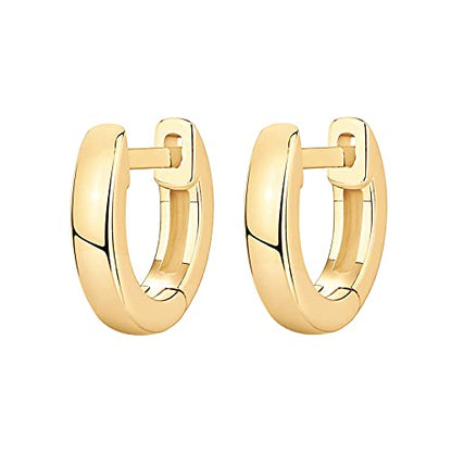PAVOI 14K Gold Plated Chunky Huggies Earrings for Women - 925 Sterling Silver Posts Small Gold Huggie Hoop Earrings - Ultra Thick Hoops Trendy Jewelry - style: Plain