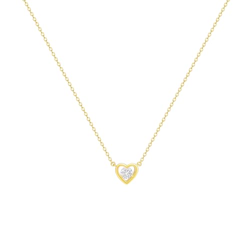 HERIER Cute Heart Necklace Dainty 18k Gold Plated Tiny Heart Pendant Choker Necklaces Small Gold Love Open Heart Chain Necklace for Women Simple Gold Necklace for Women Trendy Jewelry - color: Heart Diamond Necklace-Gold