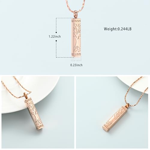 Imrsanl Tree of Life Urn Necklace for Men Women Bar Cremation Jewelry for Ashes Keepsake Ashes Necklace Pendent - color: Rose Gold
