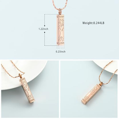 Imrsanl Tree of Life Urn Necklace for Men Women Bar Cremation Jewelry for Ashes Keepsake Ashes Necklace Pendent - color: Rose Gold