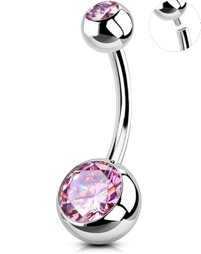 OUFER Belly Button Rings Surgical Steel, Internally Threaded Belly Rings | 14G Belly Piercing Jewelry, 10/12/14/16mm Beachy Belly Button Rings, Silver/Gold Navel Piercing Jewelry For Women Men - color: Pink, size: 14G 10MM