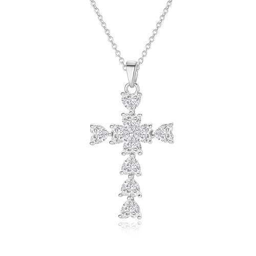 Cross Necklace for Women, 14K Gold Plated Cubic Zirconia Cross Pendant Necklace, Trendy Christian Jewelry Gifts for Baptism First Communion Christmas - color: Style F - Silver