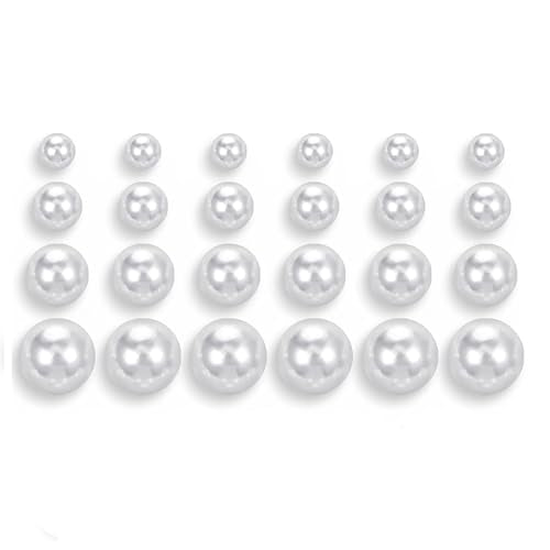 12 Pairs Pearl Earrings, Hypoallergenic Stainless Steel Stud For Women | Simulated White Pearl Design, Comfort For Sensitive Ears, Jewelry Gift For Wedding, Bridal, Birthday, Anniversary Christmas