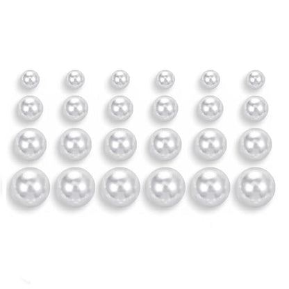 12 Pairs Pearl Earrings, Hypoallergenic Stainless Steel Stud For Women | Simulated White Pearl Design, Comfort For Sensitive Ears, Jewelry Gift For Wedding, Bridal, Birthday, Anniversary Christmas